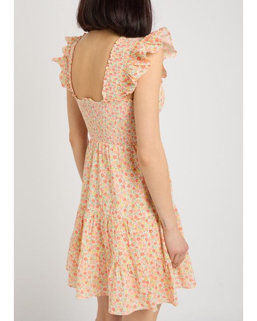 Rixo Pink Floral-Print Cotton Mini Dress