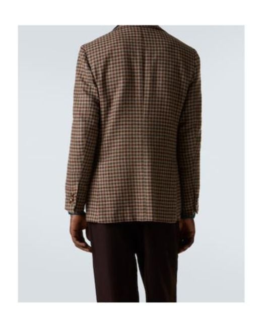 Kiton Brown Checked Wool, Silk, And Linen Blazer for men