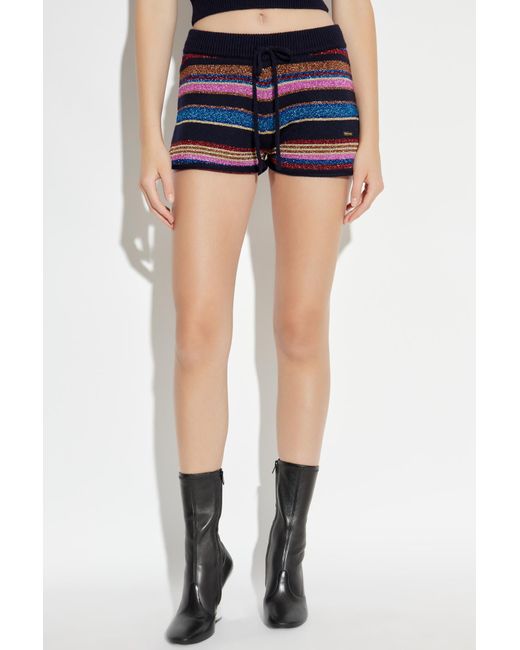 DSquared² Blue Lurex Thread Striped Knitted Shorts
