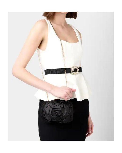 Roger Vivier Black Rose-Motif Chain Mini Bag