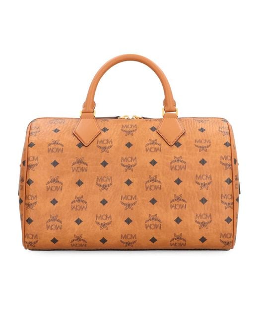 MCM Brown Logo Printed Tote Bag