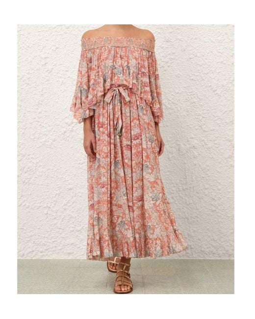 Zimmermann Pink Off-Shoulder Ruffled Maxi Dress