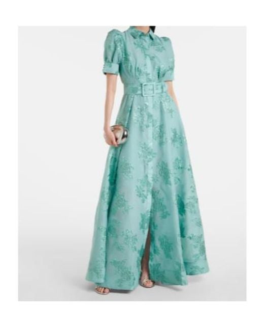 Rebecca Vallance Green Benette Belted Brocade Shirt Dress