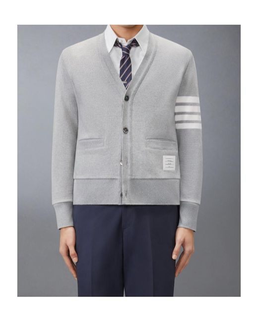 Thom Browne Gray Embroidered-Detail Cardigan for men