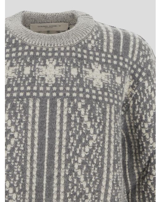 Golden Goose Deluxe Brand Gray Round-Neck Sweater With Fair Isle Motif for men