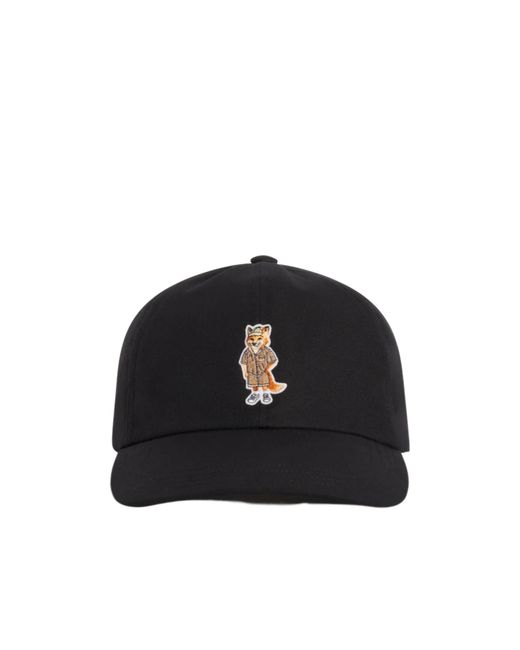 Maison Kitsuné Black Maison Kitsuné Dressed Fox Logo Embroidered Cap for men