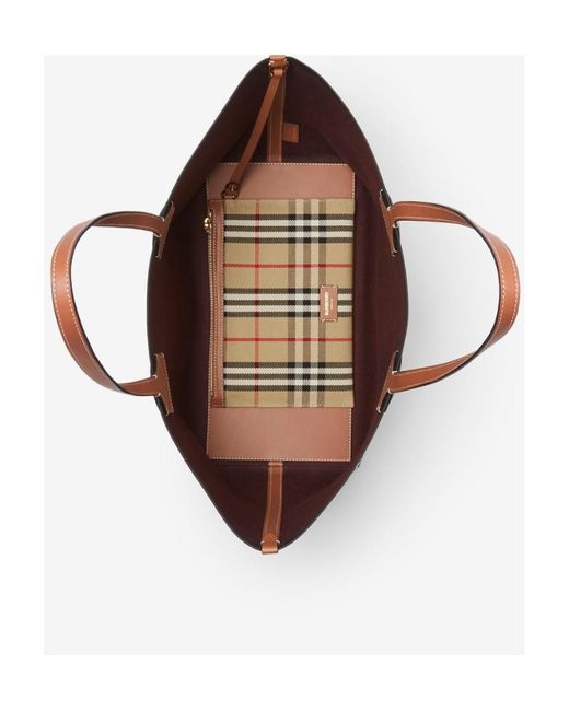 Burberry White London Check Pattern Medium Tote Bag
