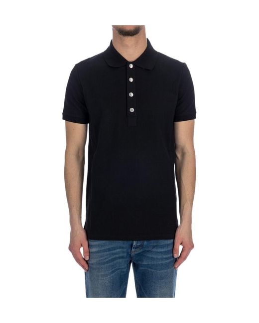 Balmain Black Monogram-Pattern Piqué Short-Sleeved Polo Shirt for men
