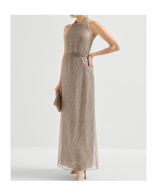 Brunello Cucinelli Natural Halterneck Embelished Maxi Dress