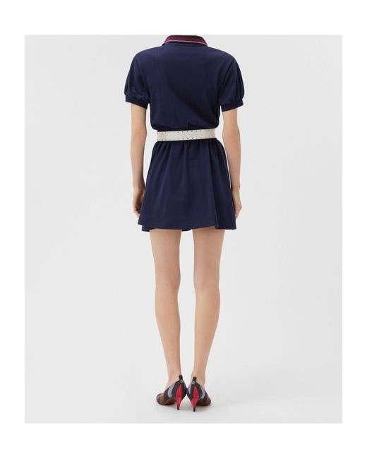 Versace Blue Logo-Embroidered Mini Polo Dress