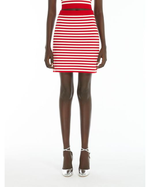 Max Mara Red Striped Knit Skirt