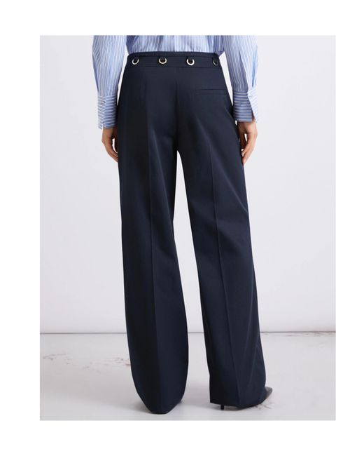 Marella Blue Straight-Fit Gabardine Trousers