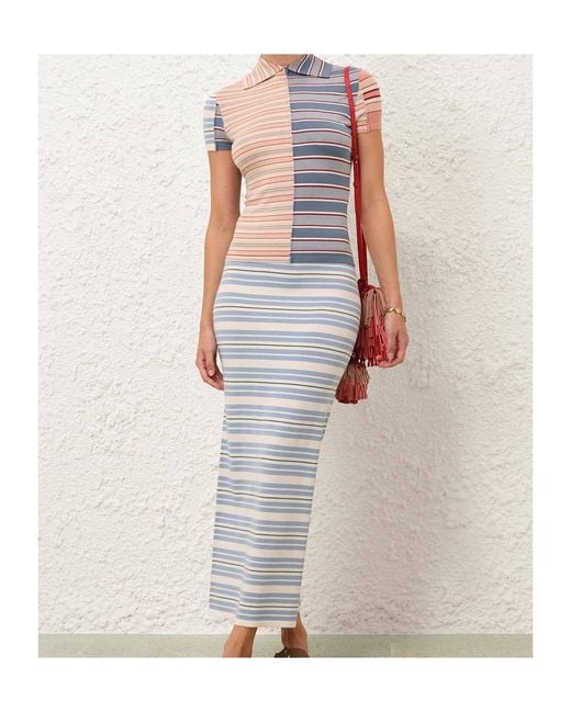Zimmermann White Rebellion Stripe Midi Skirt