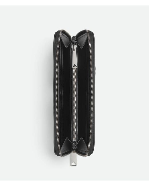 Bottega Veneta Black Intrecciato Zip Around Wallet for men