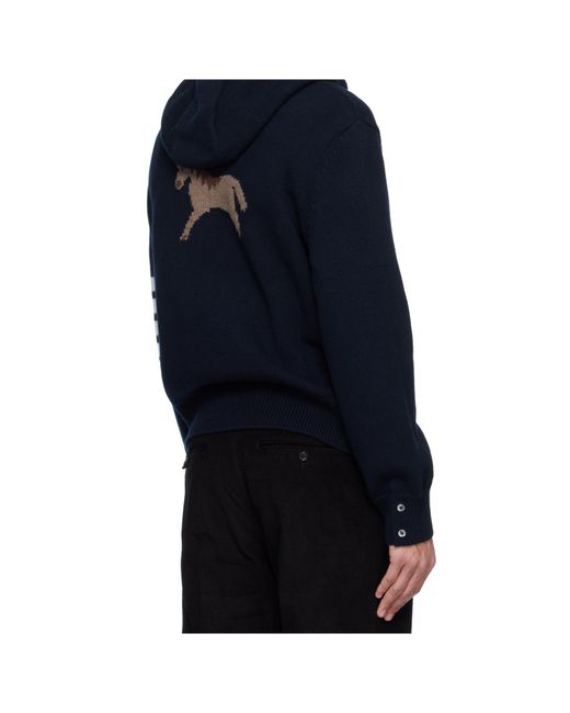 Thom Browne Blue 4-Bar Stripe-Detail Zip-Up Hoodie for men