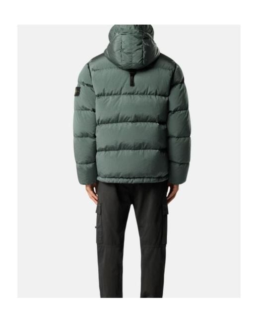 Stone Island Green Hooded Down Jacket With Drawcord Hem for men