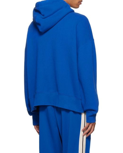 Palm Angels Blue Shark Logo Drawstring Hoodie for men