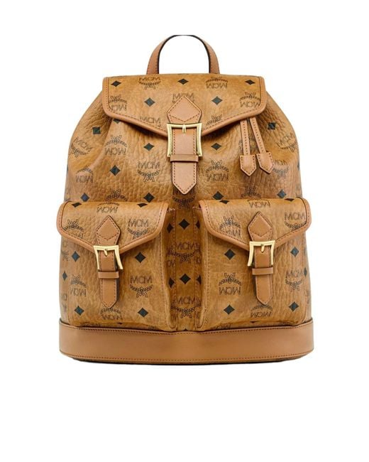 MCM Brown Aren Drawstring Small Backpack