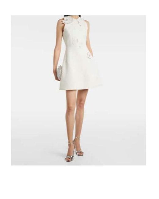 Oscar de la Renta White Embroidered Cotton-Blend Tweed Minidress