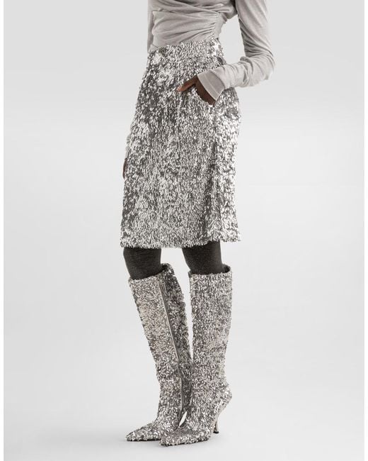 Dolce & Gabbana Gray Sequined Midi Skirt