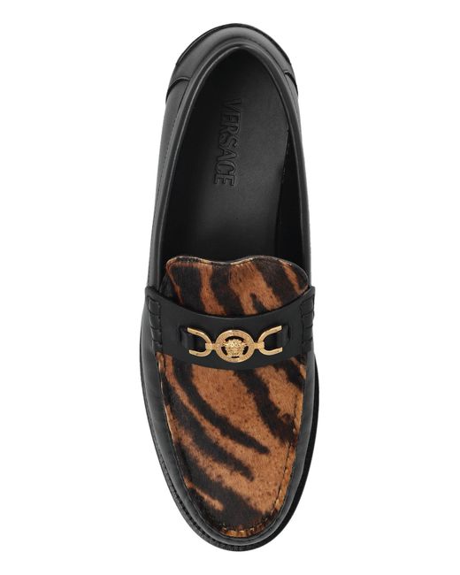 Versace Black Leopard-Printed Slip-On Loafers for men
