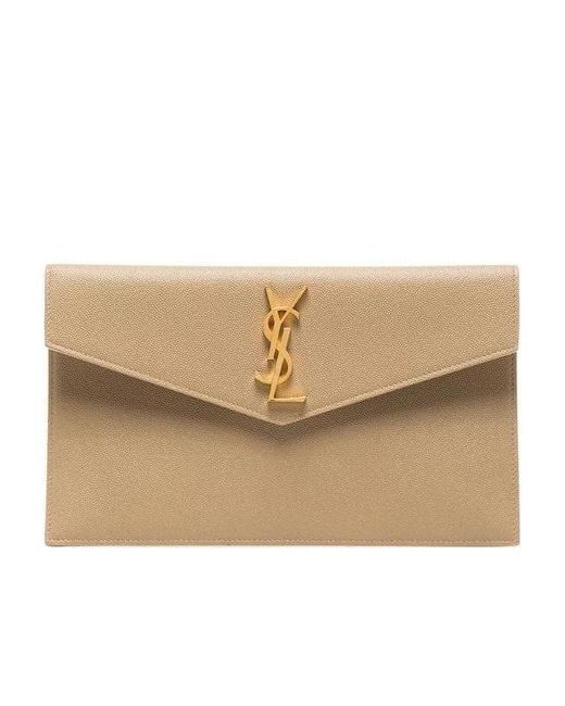 Saint Laurent Natural Uptown Cassandre Leather Envelope