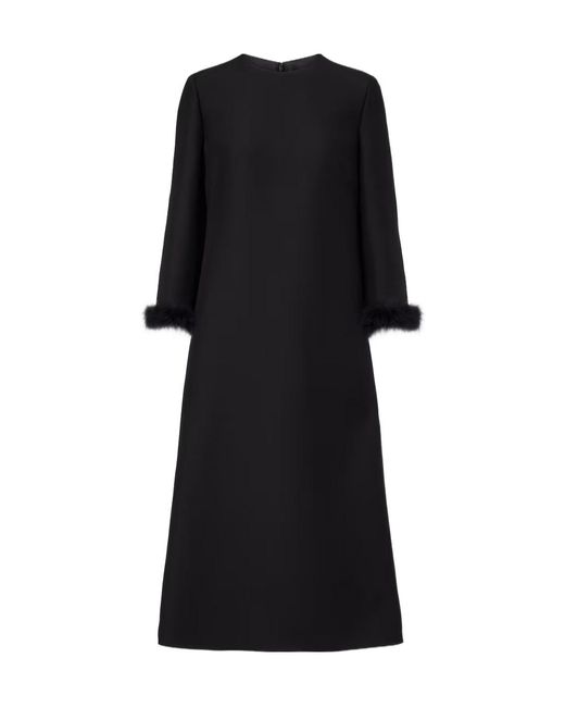 Valentino Black Crepe Couture Feather-Trimmed Midi Dress