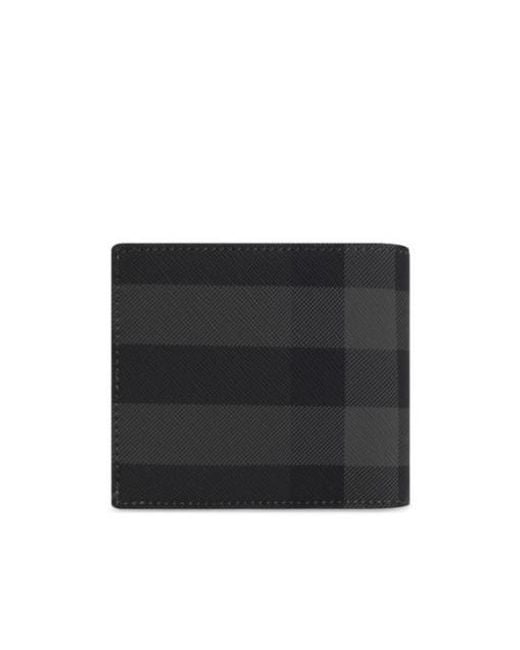 Burberry Black Logo Plaque Checked Bi-Fold Wallet for men