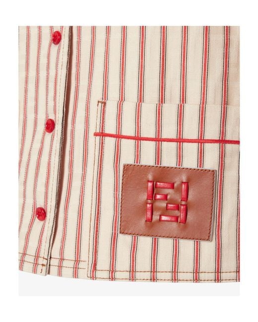 Fendi Pink Striped Ff Embroidered Denim Shirt