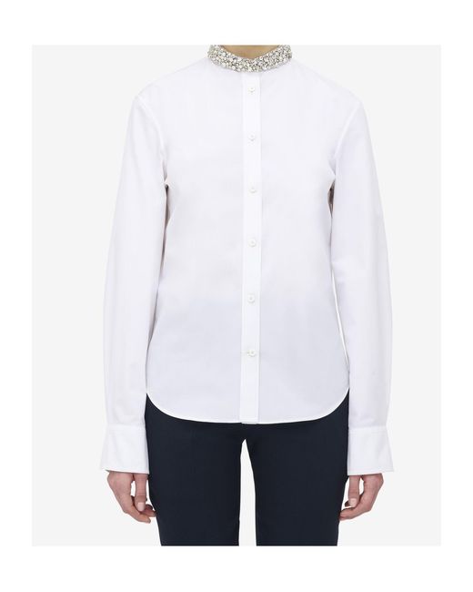 McQueen White Long Sleeved Embellished-Neck Shirt