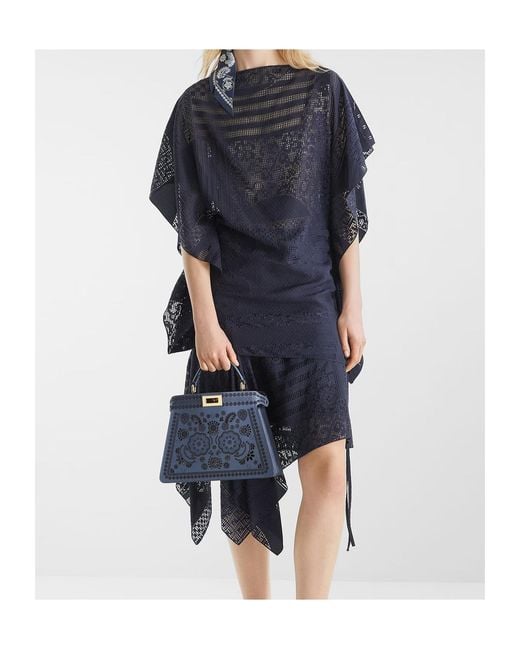 Fendi Blue Boat-Neck Patchwork Asymmetric Top