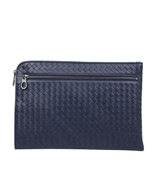 Bottega Veneta Blue Light Tourmaline Intrecciato Small Document Case for men