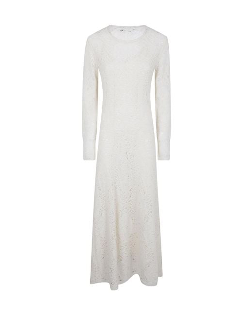 D.exterior White Lace Long-Sleeve Dress