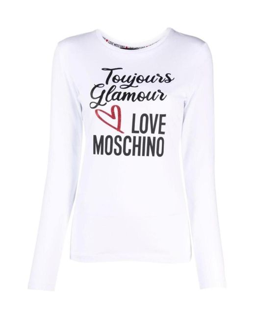 Moschino White Longsleeved Logo-Print Top