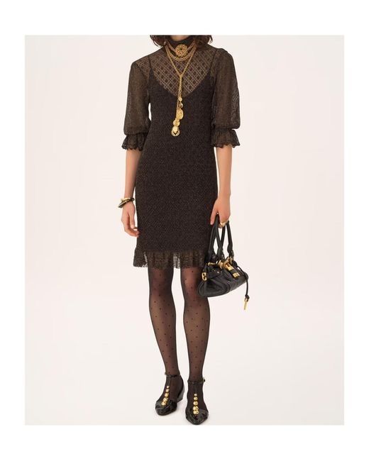 Chloé Black Chloé Ruffled Puff-Sleeve Mini Dress