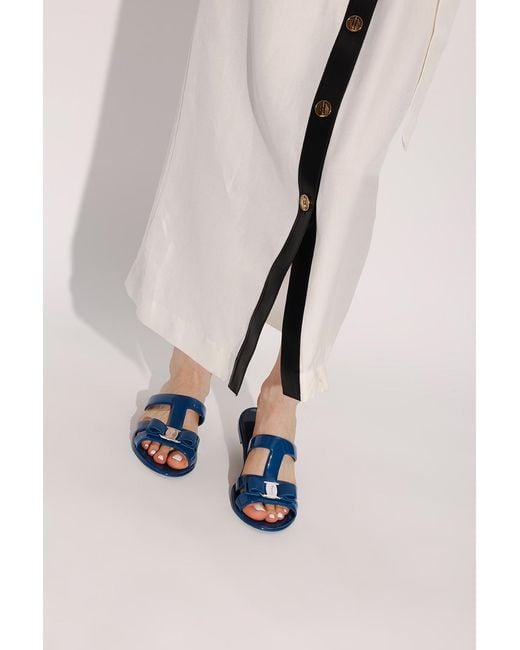 Ferragamo Blue Logo Slippers