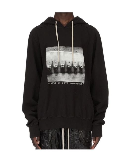 Rick Owens Black Oversized Drawstring Hoodie for men