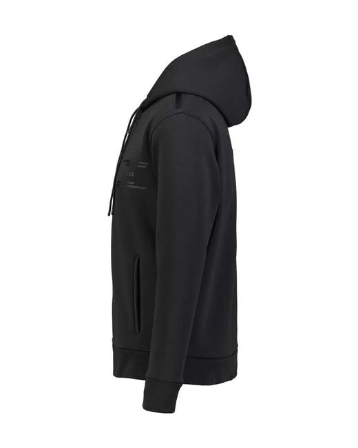Boss Black Zip-Up Drawstring Hoodie for men