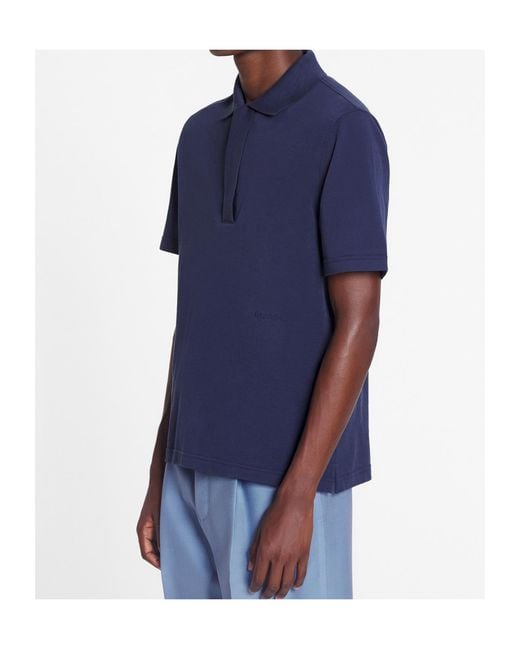 Lanvin Blue Short-Sleeve Cotton Polo Shirt for men