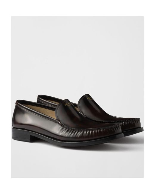 Prada Black Logo-Debossed Ruched Loafers