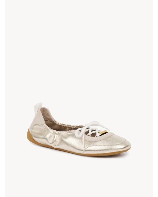 Chloé White Chloé Ruched Lace-Up Flat Shoes