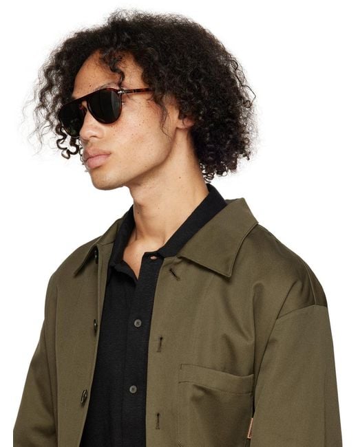 Persol Green Tortoishell-Effect Round-Frame Sunglasses for men