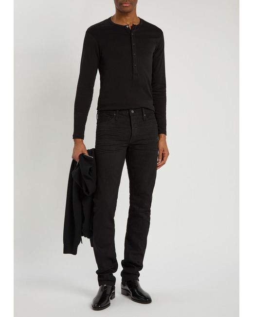 Tom Ford Black Henley Stretch-Cotton Top for men