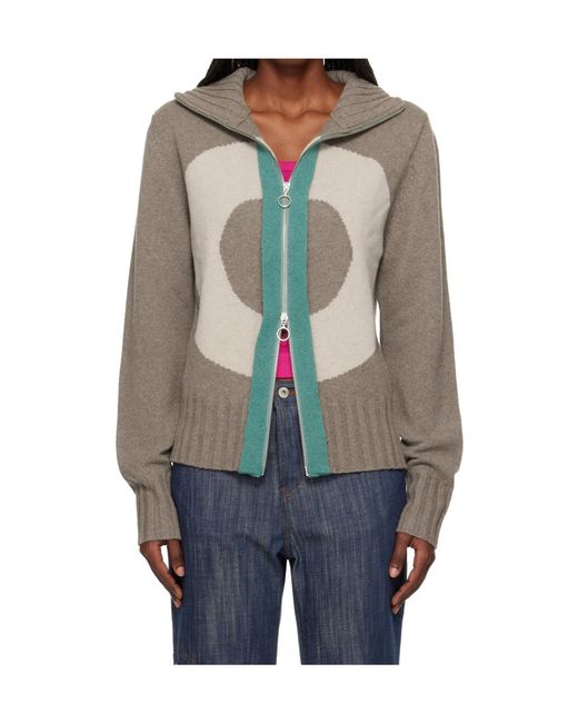 Edward Cuming Gray Vortex Window Wool Blend Zip-Up Sweater for men