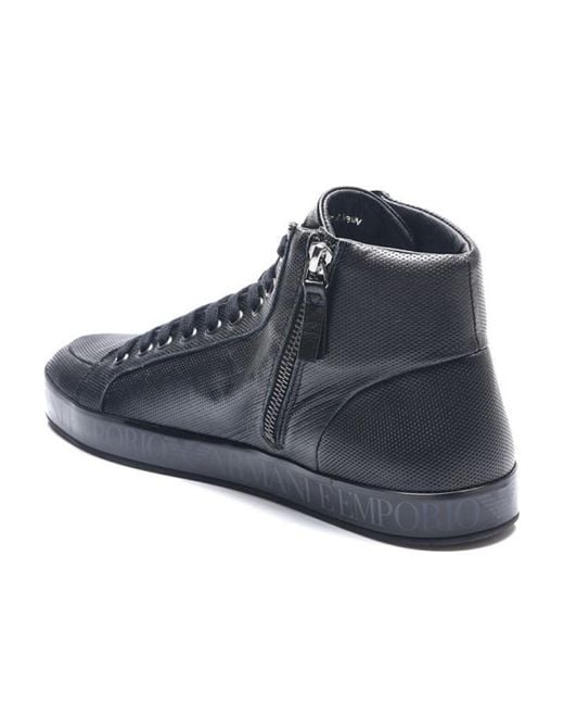 Emporio Armani Blue Zip Detail Lace High-Top Casual Shoes for men