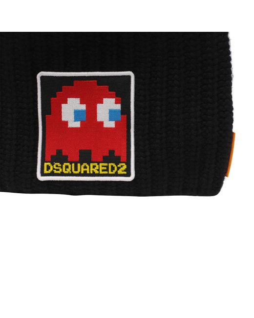 DSquared² Black Logo-Patch Knit Beanie for men