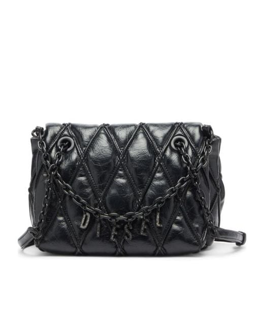DIESEL Black Charm-D Diamond-Quilted Shoulder Bag