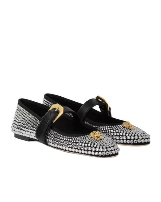 Versace Black Embellished Ballet Flats