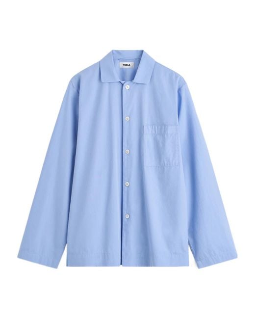 Tekla Blue Poplin Pajama Shirt for men