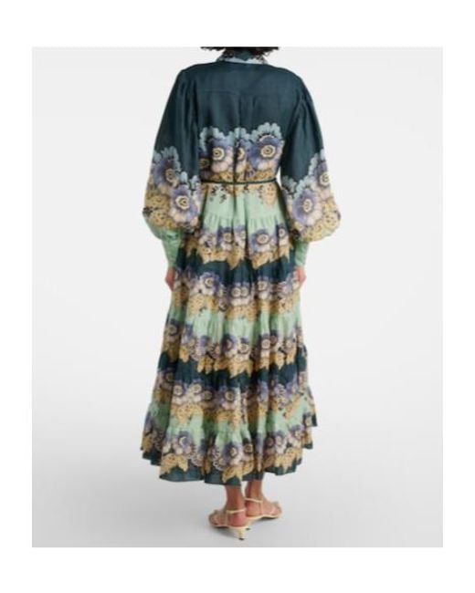 ALÉMAIS Blue Madalena Floral Ramie Shirt Dress